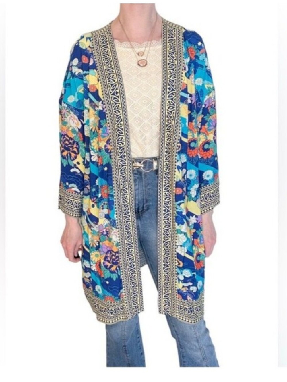 NWT Soft Surroundings Royale Blue Duster Sz L/XL Petite Resort Beach Artsy Chic